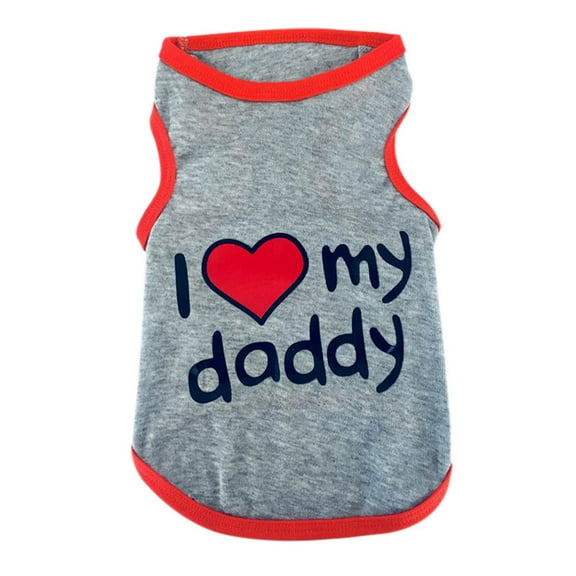 Mother's Day Father's Dog Clothes, Summer Cute Shirts for Small Dogs Boy Girl, I Love My Mommy/Daddy Pet Doggie Slogan Shirts, Clothes Grey,l,G164201
