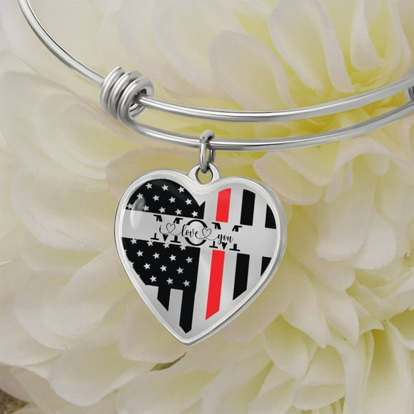 Mother's Day - Firefighter Mom - Heart Bangle Bracelet (Personalized Engraving Option)