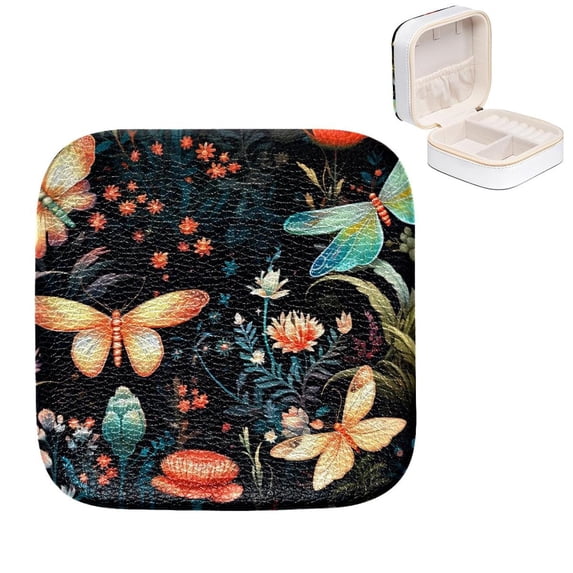Mother's Day Firefly Compact Jewelry Box with Imitation Metal Nylon Zipper and Small Grid Organizer