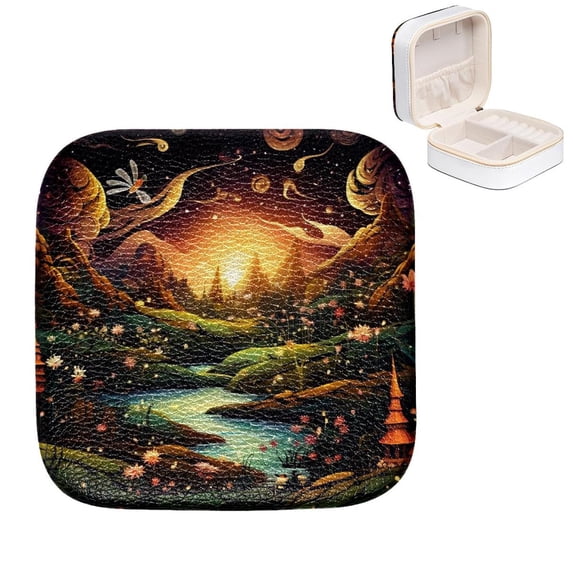 Mother's Day Firefly Portable Compact Jewelry Box with Customizable Grids and Imitation Metal Zipper