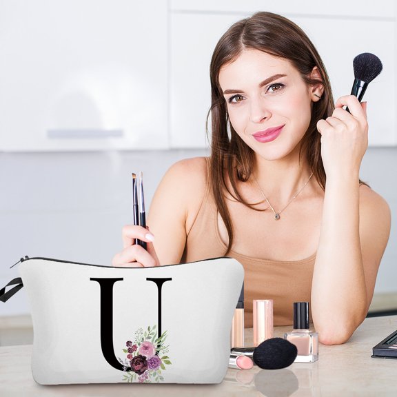 Mother's Day Flower Letter Makeup Bag, Alphabet Initial Cosmetic Bag, Birthday Gift for Women Mom Friend Bride Bridesmaid, Personalized and Stylish, Perfect for Mom’s Travel or Daily Use