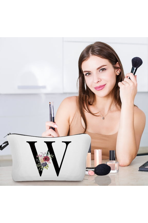 Mother's Day Flower Letter Makeup Bag, Alphabet Initial Cosmetic Bag, Birthday Gift for Women Mom Friend Bride Bridesmaid, Personalized and Stylish, Perfect for Mom’s Travel or Daily Use