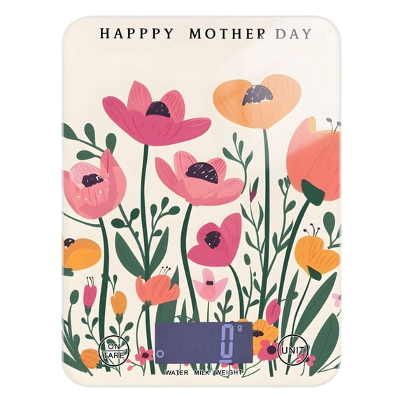 Mother's Day Flowers Food Scale Digital Kitchen Scale Waterproof Tempered Glass Tare Function 11 lb for Baking Cooking Meal Prep