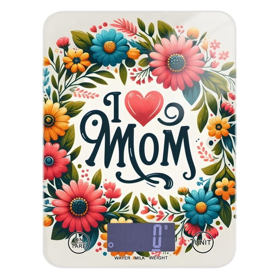 Mother's Day Flowers Food Scale Digital Kitchen Scale Waterproof Tempered Glass Tare Function 11 lb for Baking Cooking Meal Prep