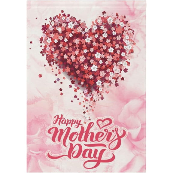 Mother''s Day Garden Flag 12 x 18 Double Sided, Flowers Foral Heart Pink Carnation Petal House Yard Flags Welcome Outdoor Indoor Best Mom Love Banner for Party Holiday Home Decorations