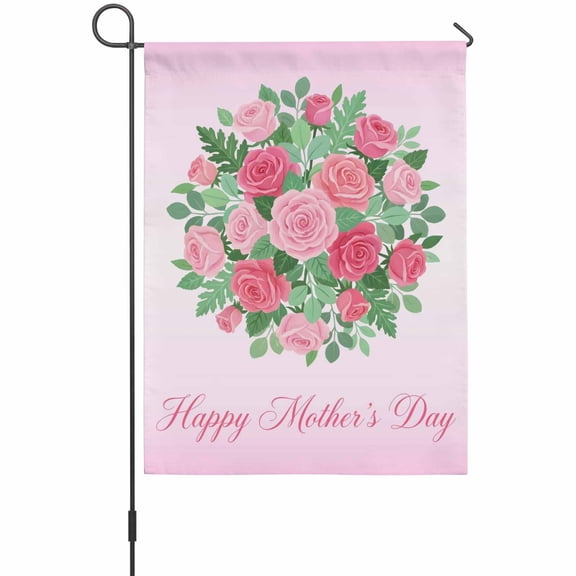 Mother's Day Garden Flag 12 x 18 Inches, Pink Red Roses Watercolor Flower Bouquet Weather Proof Outdoor Patio Flags Double Sided Small Garden Decoration for Yard Outside Home