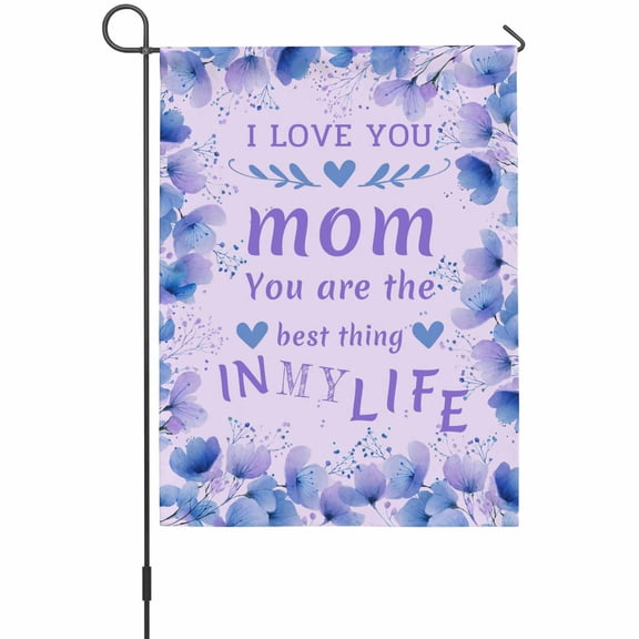 Mother's Day Garden Flag 12 x 18 Inches, Warmth Quote Purple Floral Petals Purple Weather Proof Outdoor Patio Flags Double Sided Small Garden Decoration for Yard Outside Home