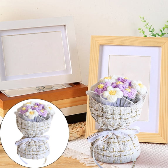 Mother's Day Gift Crochet Flowers Bouquet, Handmade Knitted Bouquet, Crochet Flower Kit Knitted Fake Flower, Gift for Mother Wife on Birthday Anniversary (Purple)
