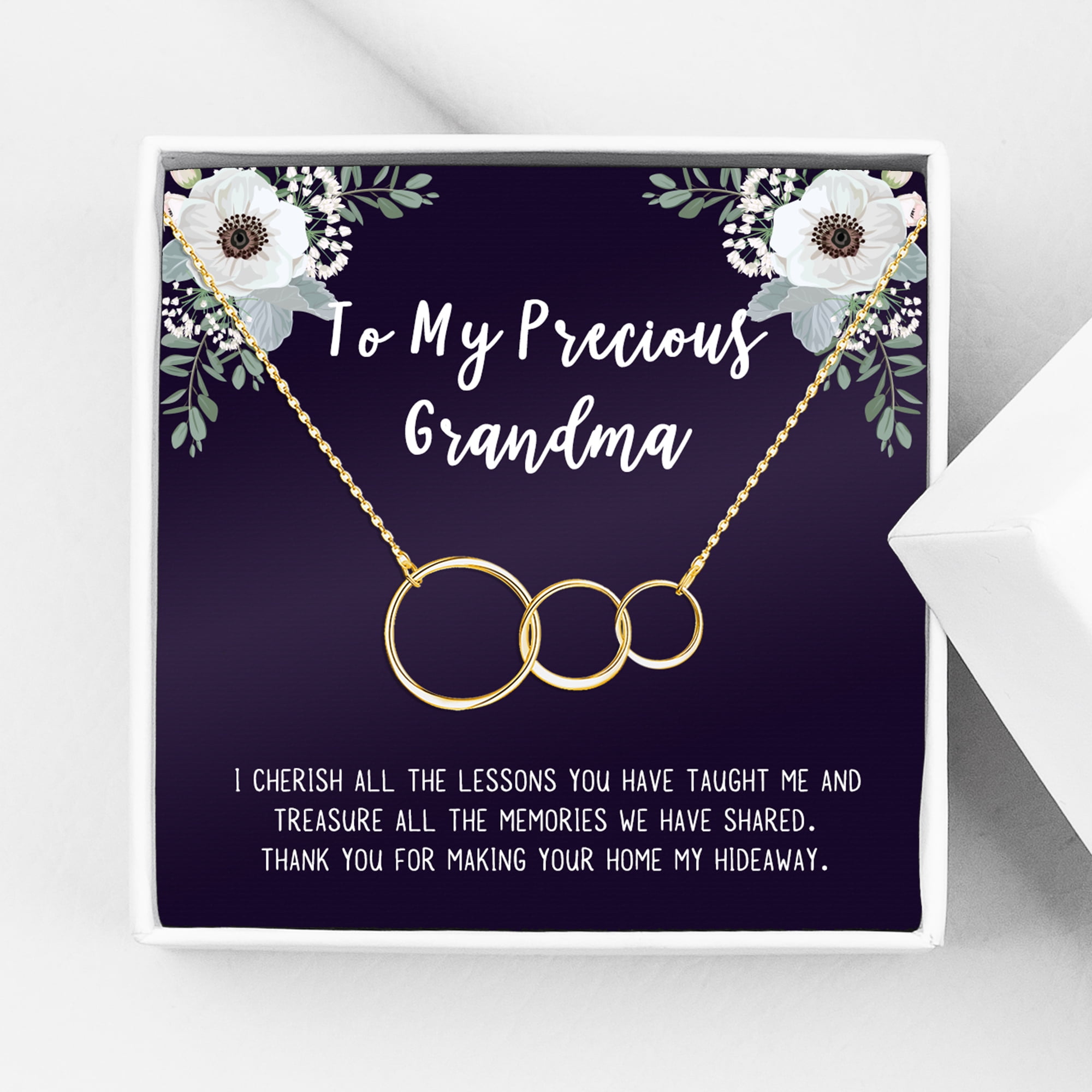 Mother's Day Gift for Grandma, Card and Necklace Gift for Grandma, Gift for Her, Jewelry Mother's Day Gift, with Gift Box and Ships Next Day! [3 Gold Rings, No-Personalized Card]