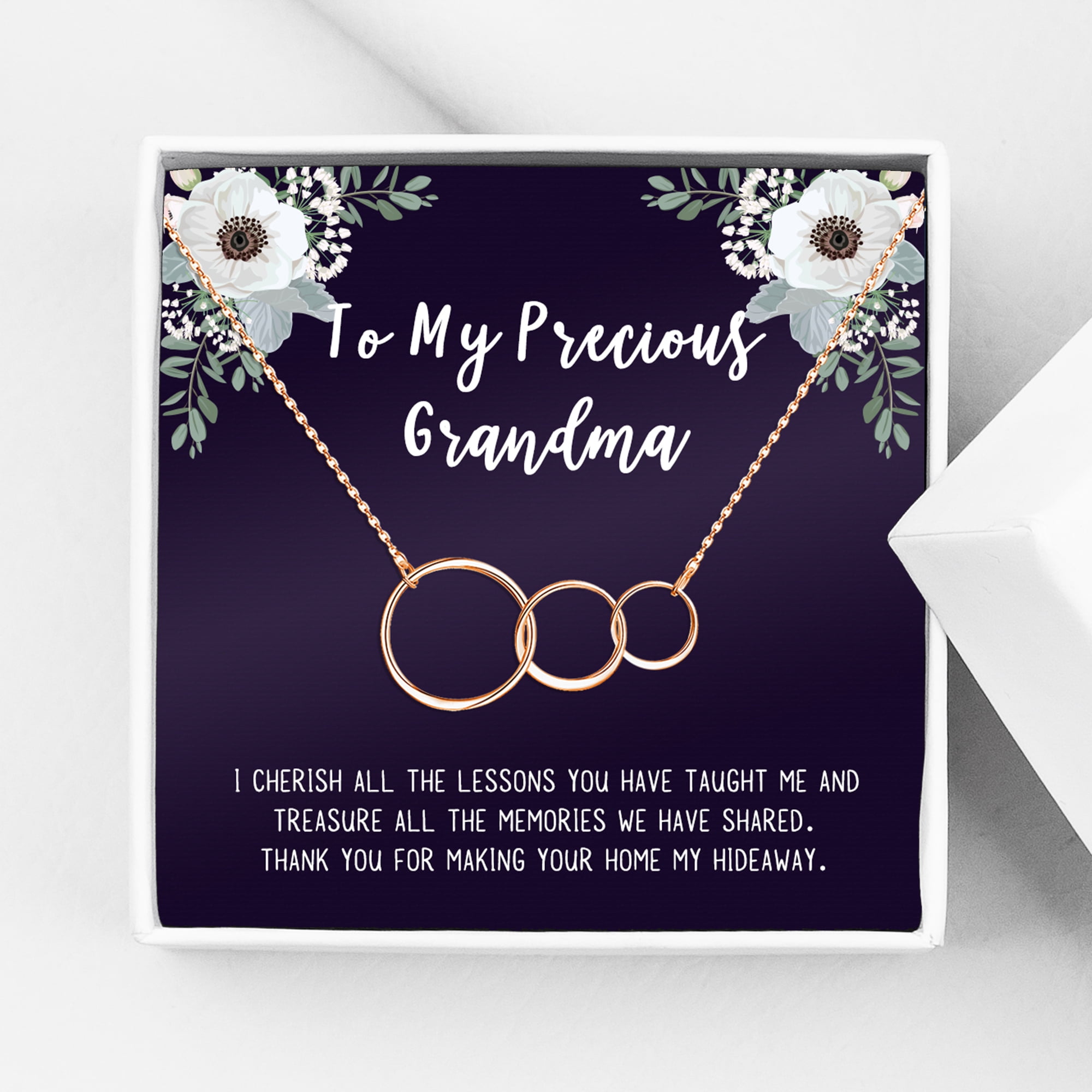 Mother's Day Gift for Grandma, Card and Necklace Gift for Grandma, Gift for Her, Jewelry Mother's Day Gift, with Gift Box and Ships Next Day! [3 Rose Gold Rings, No-Personalized Card]