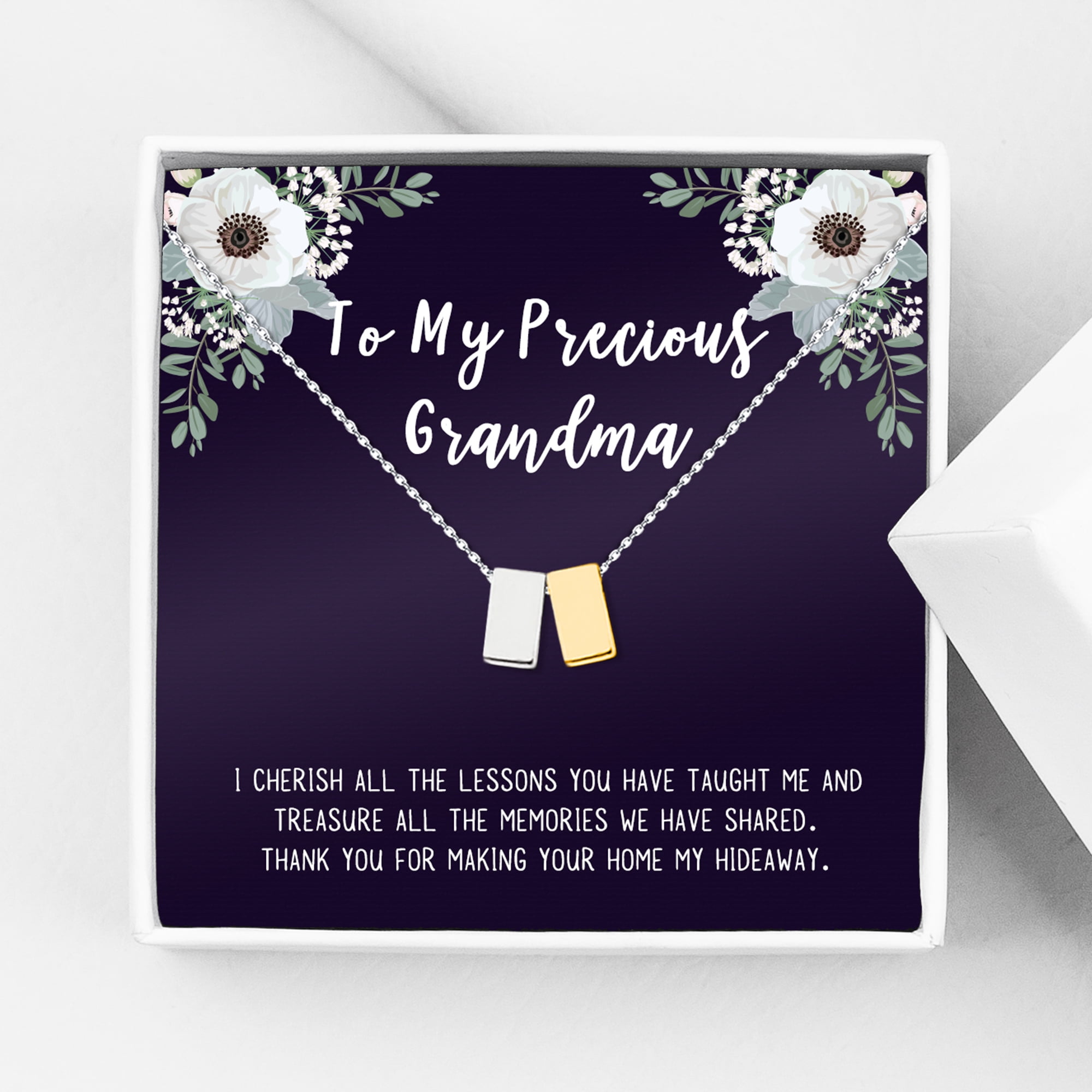 Mother's Day Gift for Grandma, Card and Necklace Gift for Grandma, Gift for Her, Jewelry Mother's Day Gift, with Gift Box and Ships Next Day! [Silver ad Gold Cubes, No-Personalized Card]