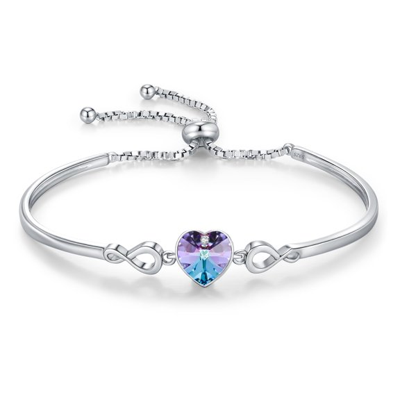 Mothers Day Gift Heart Crystal Pendant Bangle for Women 925 Sterling Silver Adjustable Celtic Bracelet with Sparkling Crystal Jewelry Gift for Grandma, Mom, Daughter Birthday Christmas