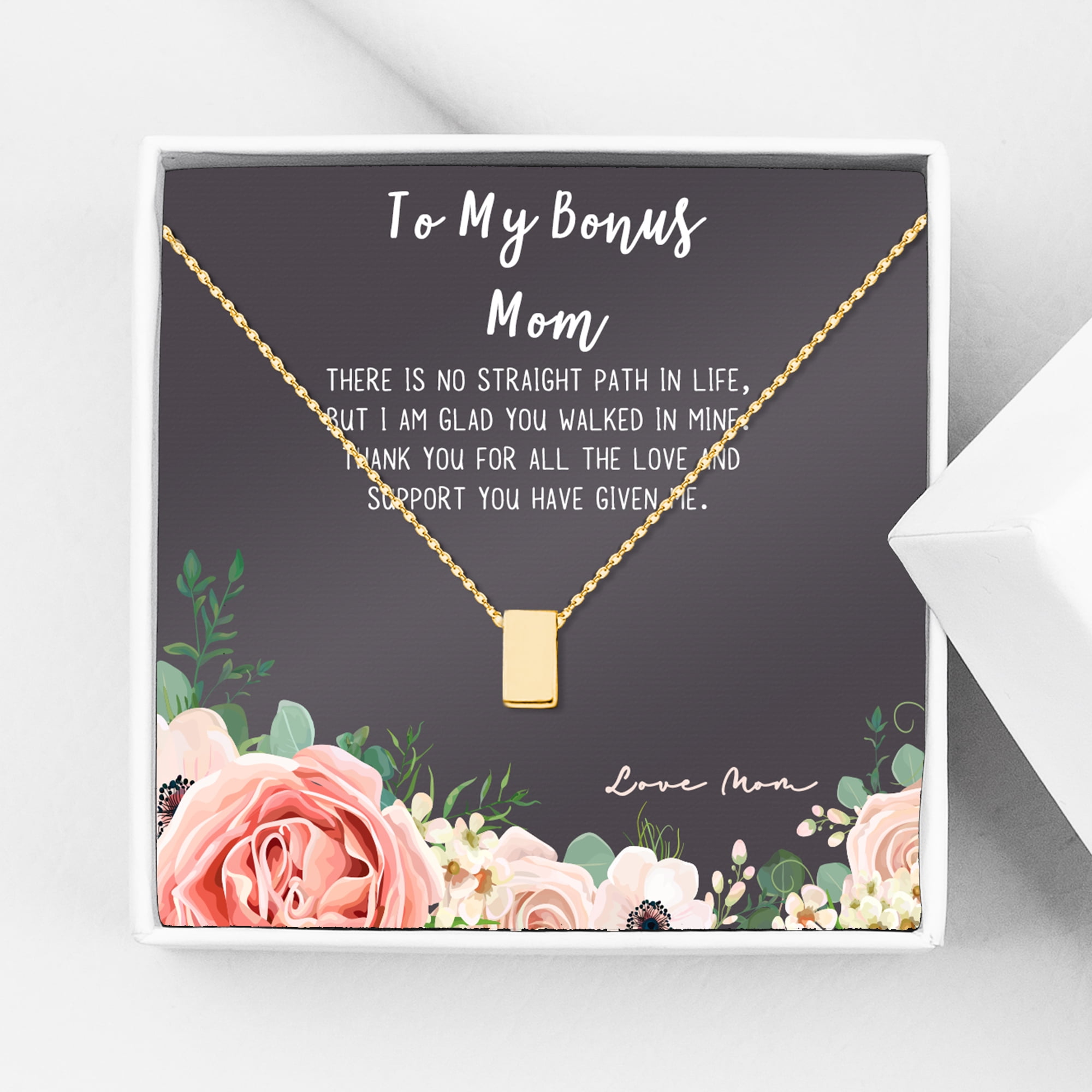Mother's Day Gift for Mom, Mother's Day Gift for Step Mom, Bonus Mom Mother's Day Gift, Necklace and Card for Mother's Day, Necklace and Card for Step Mom [Gold, No-Personalized Card]