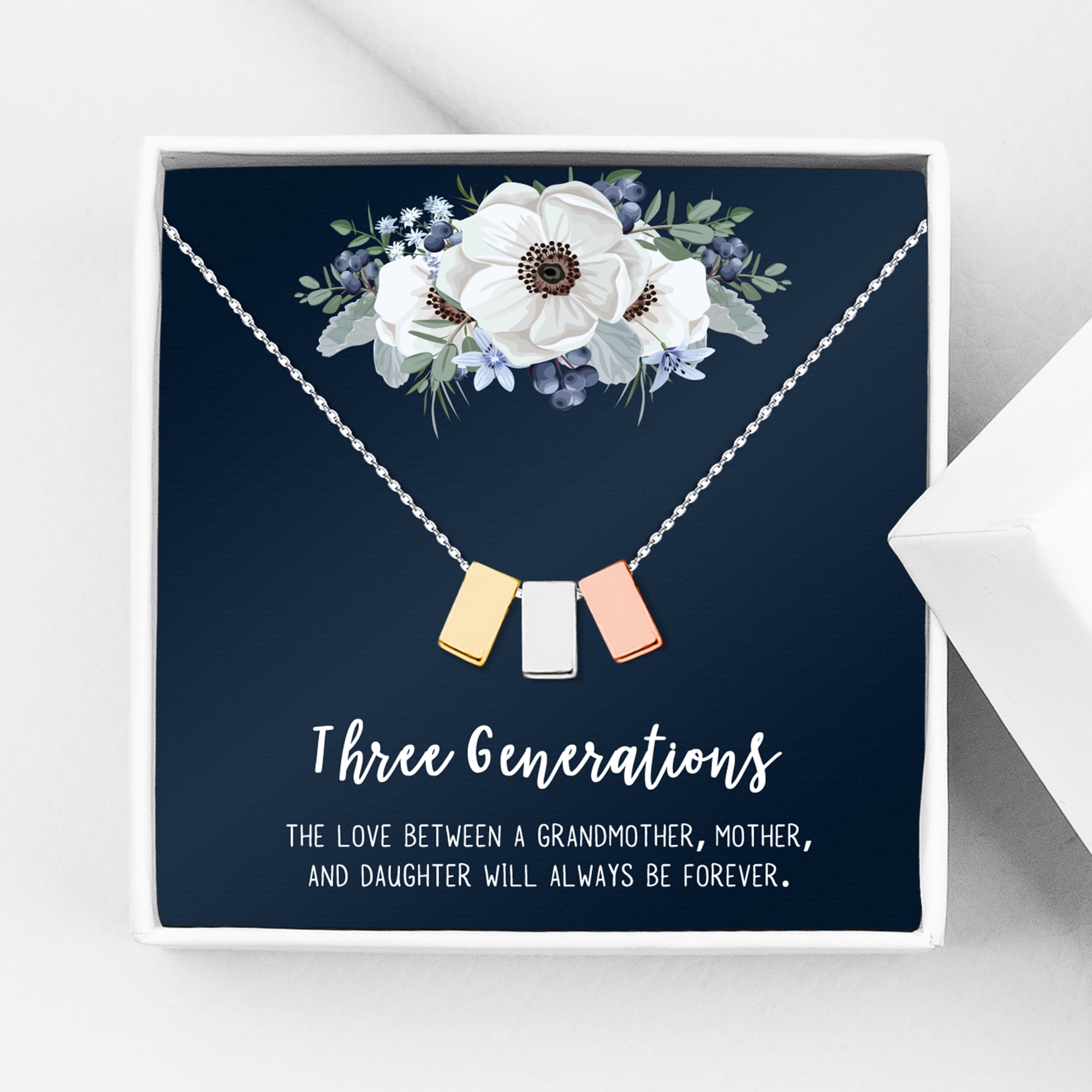 Mother's Day Gift for Mom, Three Generation Necklace and Card Gift, Gift for Mom, Gift for Mother, with Gift Box and Ships Next Day! [Multi-Color Cube, No-Personalized Card]