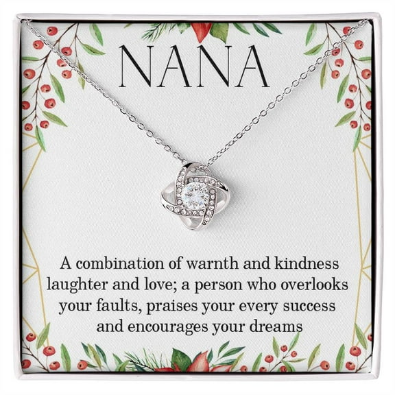Mother's Day Gift Necklace for Nana, Jewelry birthday xmas present for grandma, nana, mimi, nonna, grandmother - Love Knot Necklace - Message Card & Gift Box
