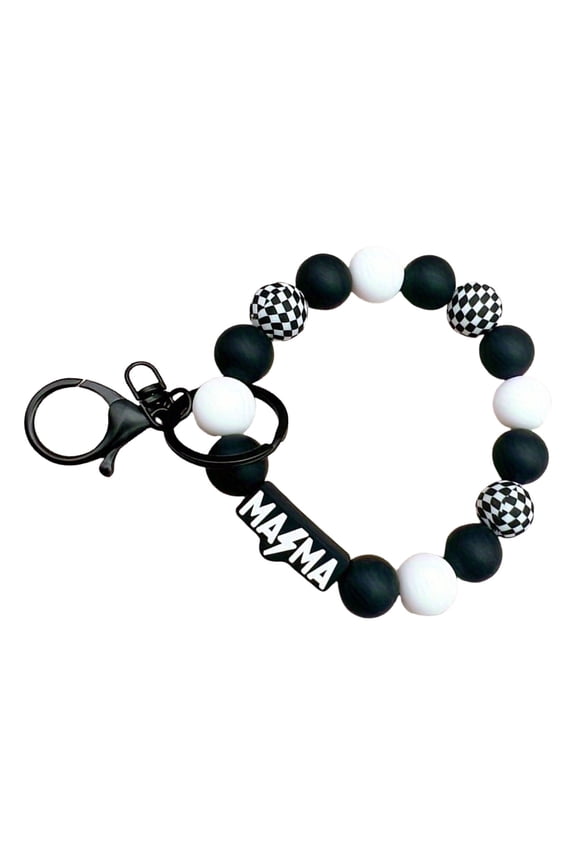Mother's Day Gift Silicone Beaded Keychain Checkerboard Pattern Wristband Bangle For Car Keys Handbag