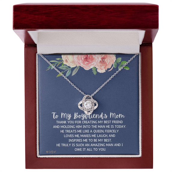 Mother's Day Gift for Boyfriend's Mom from Son's Girlfriend - Love Knot Necklace - Message Card & Gift Box
