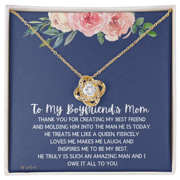 Mother's Day Gift for Boyfriend's Mom from Son's Girlfriend - Love Knot Necklace - Message Card & Gift Box