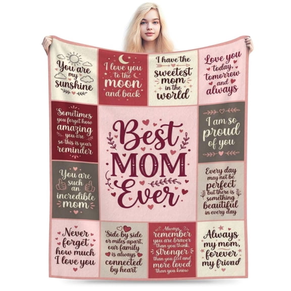 Mother's Day Gift for Mom Blanket, Pink Red Patchwork Throw, Sentimental Flannel Decor Gift 50×40