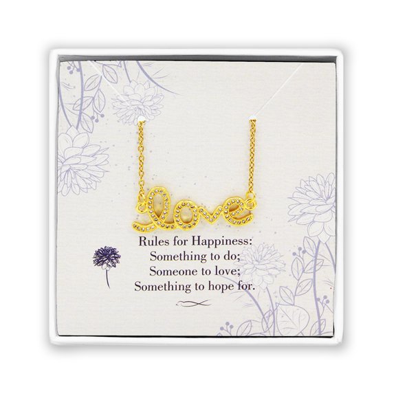 Mother's Day Gift for Mom Gold Rhinestone Cursive "love" Necklace for girlfriend Stainless Steel Dainty Crystal Pendant with Free Jewelry Gift Box