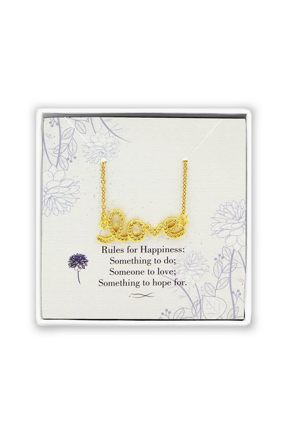 Mother's Day Gift for Mom Gold Rhinestone Cursive "love" Necklace for girlfriend Stainless Steel Dainty Crystal Pendant with Free Jewelry Gift Box