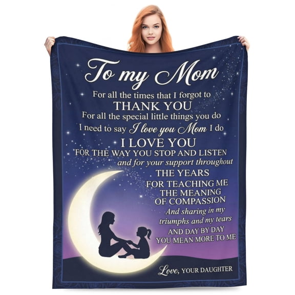 Mother's Day Gift from Daughter Blanket, Blue Starry Night Moon Throw for Mom, Sentimental Flannel Decor 50×40