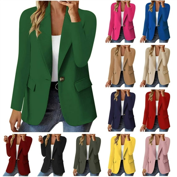 Mother's Day Gifts! BiZtdJrK Elegant Women's Blazers One Button Office Suit Jacket Open Front Notch Lapel Blazer Outwear Business Casual Outfits Green S