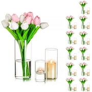 Mother's Day Gifts Decoration Clear Glass Cylinder Vases Set of 36 Bulk Flower Vase for Summer Wedding Table Centerpieces 4",6"& 7.8"H