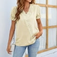 thumbnail image 1 of Mother's Day Gifts Fashion Women's Summer Casual V Neck Short Sleeve Solid Color Tops Pullover Blouse Khaki 10(XL), 1 of 3
