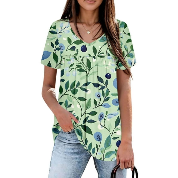 Mother's Day Gifts Floral Tops for Women, Cruise Wear Tropical Shirts Hawaiian Outfits Women Summer Vacation 2025 Beach Spring Women's Casual V-Neck Short-Sleeved Chest Green M