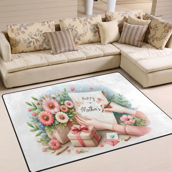 Mother's Day Gifts Flowers Area Rug Washable 80 x 58 Floor Carpet Mat Non Slip for Bedroom Living Room Home Decor