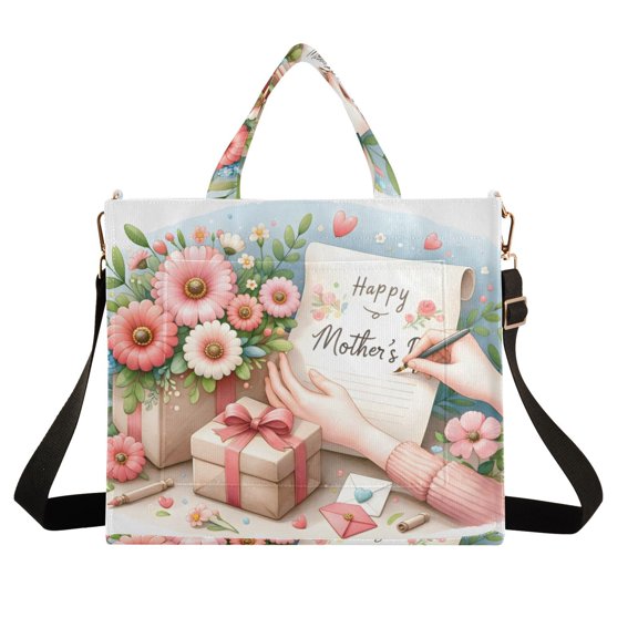 Mother's Day Gifts Flowers Corduroy Tote Bag Handbag Large Messenger Bag Shoulder Crossbody Zipper Bag Purse