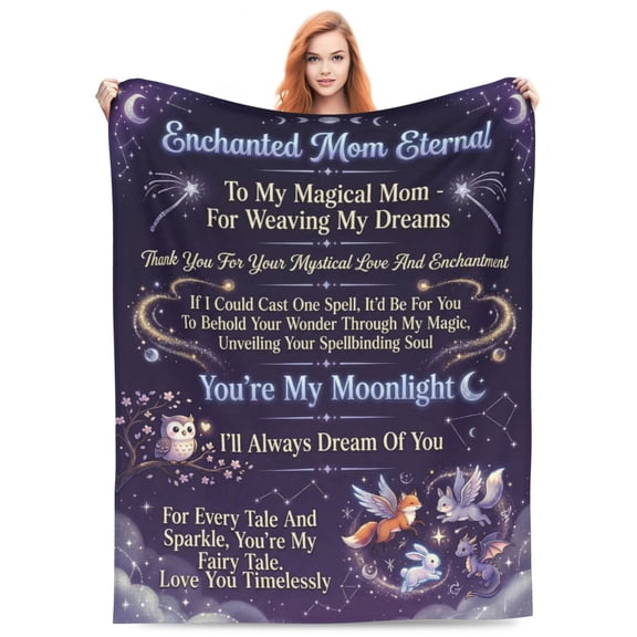 Mother's Day Gifts Magical Fairy Tale Blanket, "Enchanted Mom" Celestial Animal Plush Fleece Throw, Whimsical Present 50x40