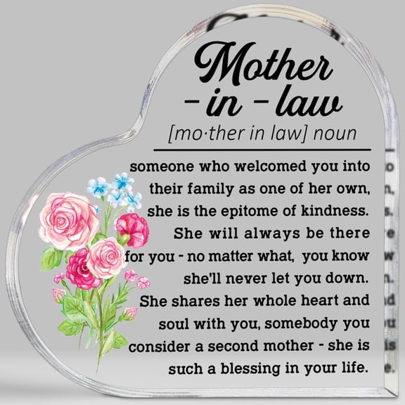 Mother's Day Gifts for Mother In Law, Best Mom Ever Gifts from Daughter Son, Birthday Christmas Gift for Mom Mother Mommy, Mother In Law Sign, Valentines Day Acrylic Heart Plaque Sign 4x4 inch