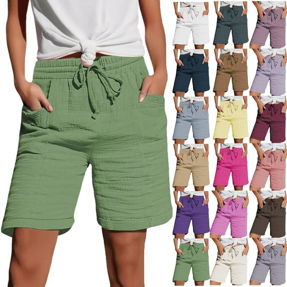 Mother's Day Gifts! QATAINLAV Casual Linen Beach Shorts for Women Solid Color Gauze Straight Legs Short Pants Loose Fit Lounge Shorts with Pockets Wine S