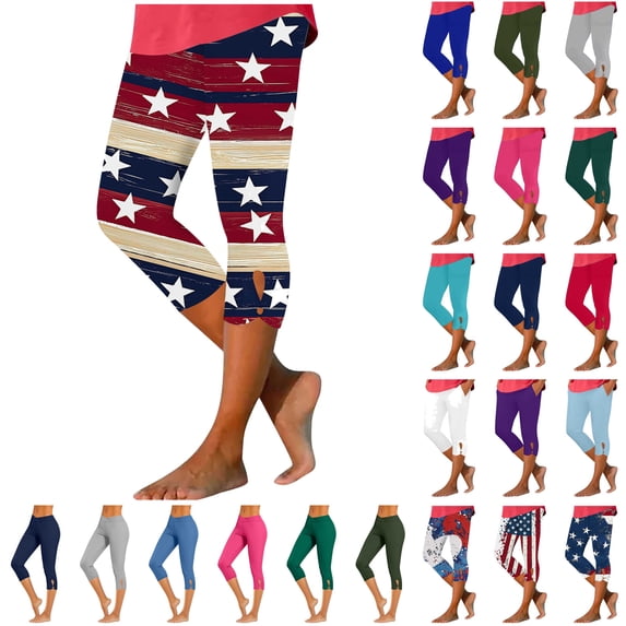 Mother's Day Gifts! QATAINLAV Ladies Summer Capri Leggings 4th of July Patriotic Cropped Pants American Flag Print High Waisted Tight Yoga Workout Legging Capris Navy XXXL