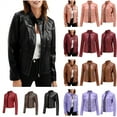 thumbnail image 1 of Mother's Day Gifts! QATAINLAV Women's Long Sleeve Leather Jacket Casual Faux Leather Zipper Motorcycle Bike Coats with Pockets Fashion Outerwear Coffee XL, 1 of 7