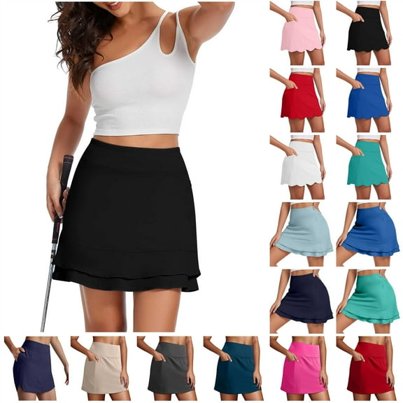 Mother's Day Gifts! QATAINLAV Womens Tennis Skirt, 16" Skorts for Woman Dressy Casual High Waisted Golf Athletic Ruffle Skirts with Zip Pockets Navy XL