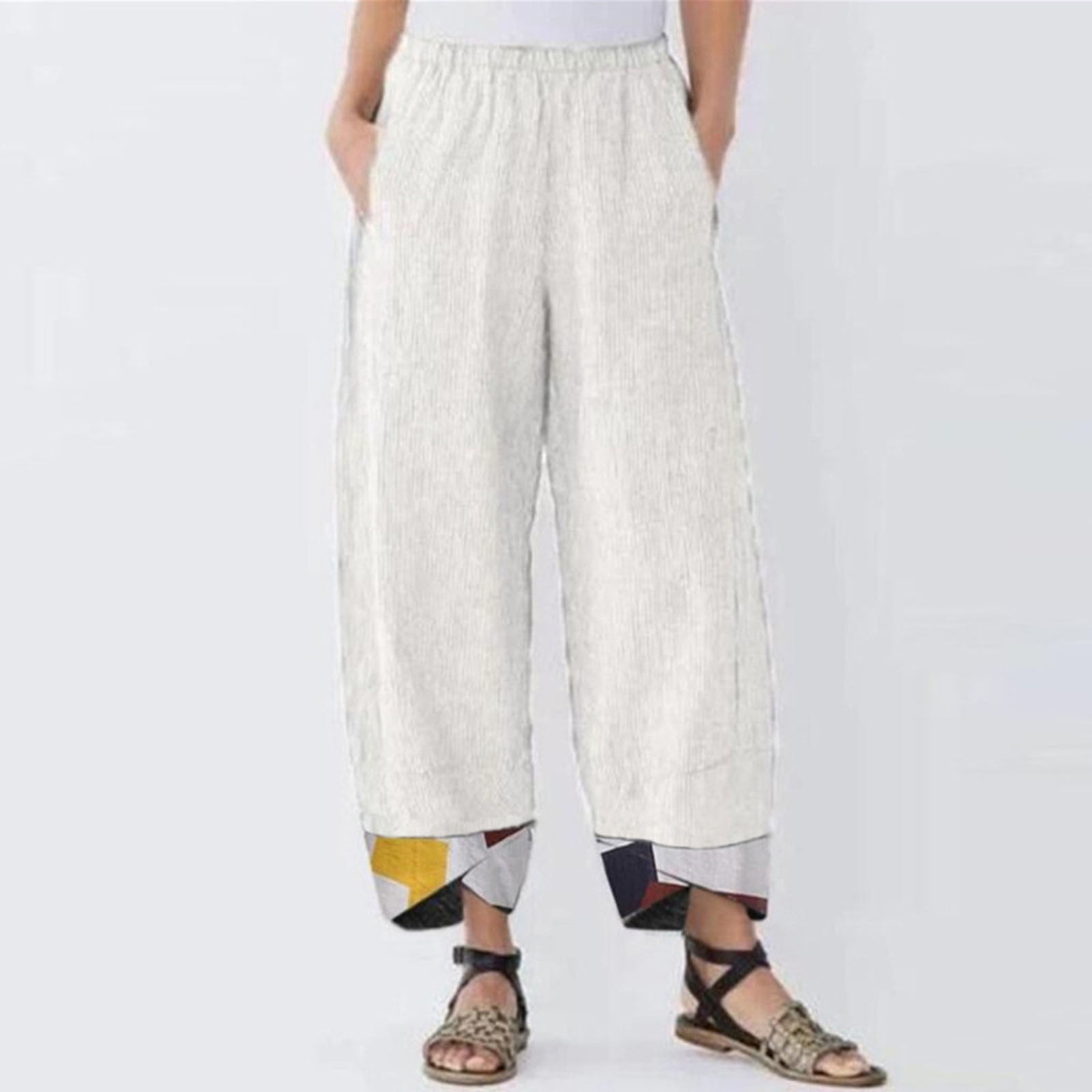 Mother's Day Tawop Fashion Women Summer Casual Loose Cotton And Linen  Pocket Printing Trousers Pants Stoko Pants Clearance Sale