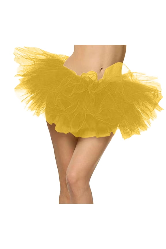 Womens Pleated Gauze Short Skirt Adult Dancing Skirt Gauze Dress Yellow Free Size