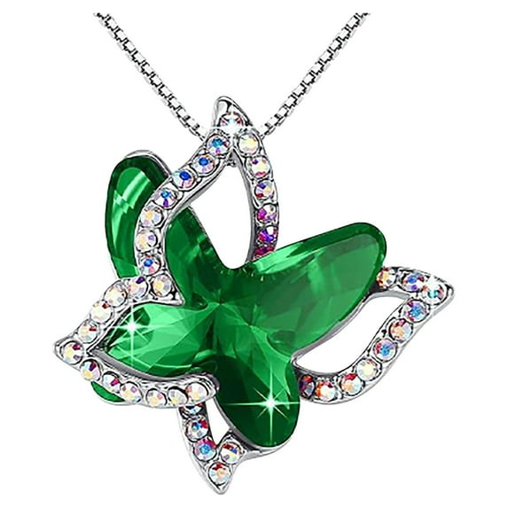 Mother's Day Gifts amlbb Necklace for Female Women Ladies Crystal Butterfly Necklace Multicolor Fashion Pendant Necklace Gifts for Her Mom Wife Girlfriends on Clearance