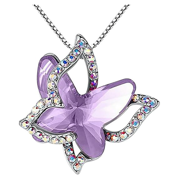 Mother's Day Gifts amlbb Necklace for Female Women Ladies Crystal Butterfly Necklace Multicolor Fashion Pendant Necklace Gifts for Her Mom Wife Girlfriends on Clearance