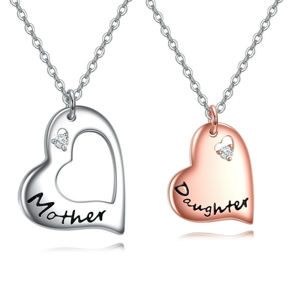 Mother's Day Gifts for Mom Daughter Necklace Set for 2 Sterling Silver Heart Jewelry(mother)
