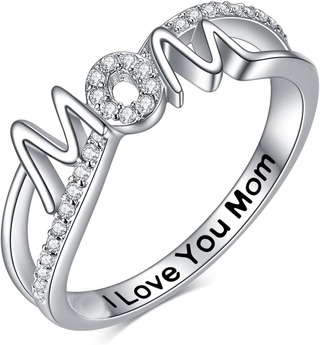 Mama Rind Mother's Day Gifts for Women, I Love You Mom Ring 14K White Gold Plated ...
