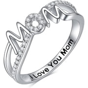 Mother's Day Gifts for Mother, I Love You Mom Ring 14K White Gold Plated Mom Mother Rings Jewelry Gifts for Mom Mama Nana