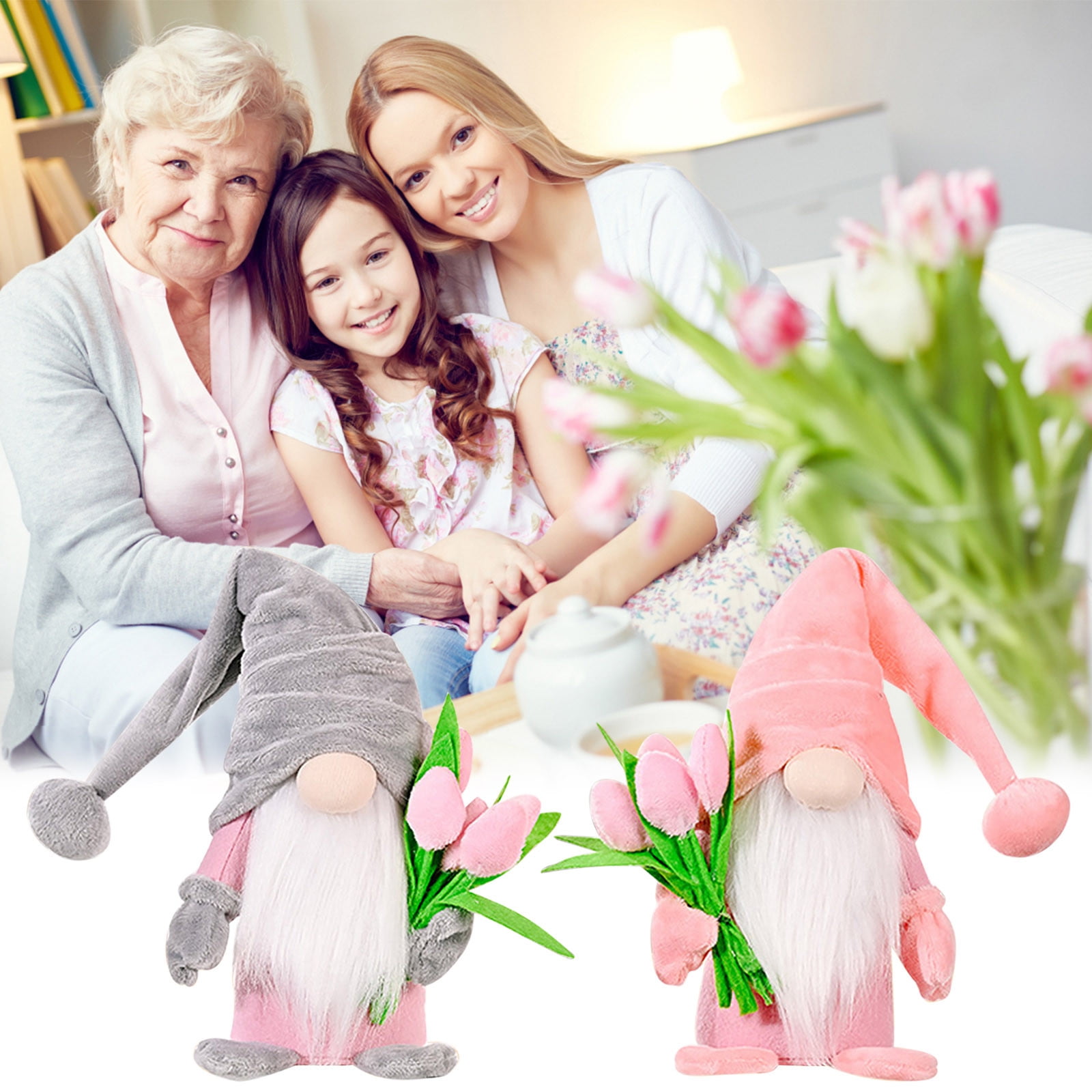 Handmade Mother's Day Gnome Plush - 2-Pack Felt Gnome Decor For Table Or Home (11x7x18cm) 3 thumbnail image