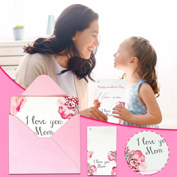 Mother’s Day Greeting Card with Carnation Pattern Foldable Floral Thank You Card for Mom From Daughter Son Paper Card with Envelope for Mother’s Birthday Gift