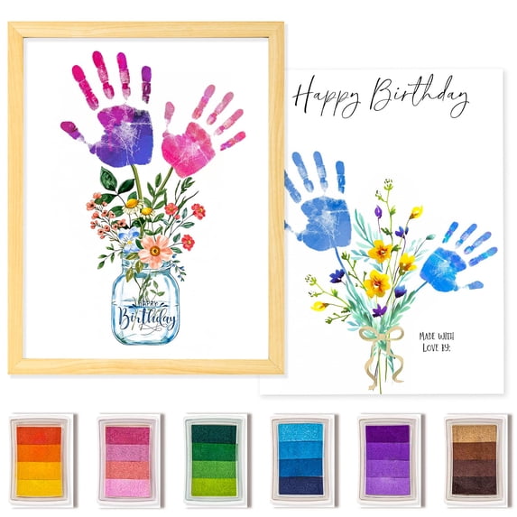 Mother's Day Handprint Flower Craft Kit for Kids – DIY Flower Bouquet Gift for Mom, Cute Keepsake from Daughter or Son, Includes 12" x 16" Frame, Available in Multiple Color Options