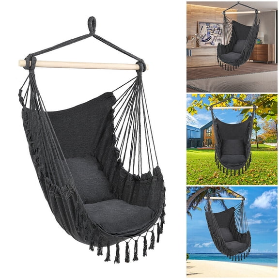 Mother's Day - Hanging Chair Swing,Hammock Hanging Rope Chair, Hanging Bubble Chair Porch Swing Seat Swing Chair Camping Portable for Patio, Deck, Yard, Indoor Bedroom Garden with 2 Pillows,Max 198lb