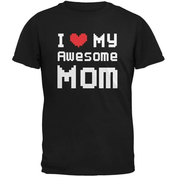 Mother's Day - I Heart My Awesome Mom 8 Bit Pixel Black Youth T-Shirt - Youth Small